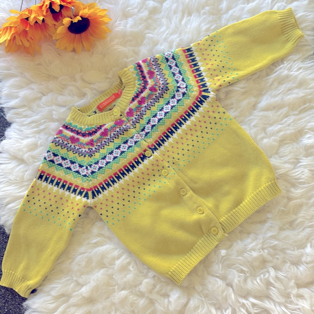 Staccato 100% Cotton Aztec Print Yellow Green Girls Kids Buttons Up Cardigan 12M